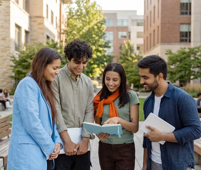 Students collaborating on campus